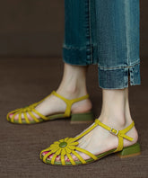 Französisch Gelb Aushöhlen Sandalen Spleißen Floral